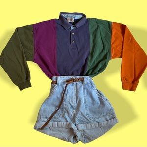 Vintage 80s Long Sleeve Color Block Polo - Men's L